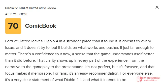 82分!《暗黑4》新资料片媒体评分出炉:暴雪这回真的站起来了? 82分!《暗黑4》新资料片媒体评分出炉:暴雪这回真的站起来了?