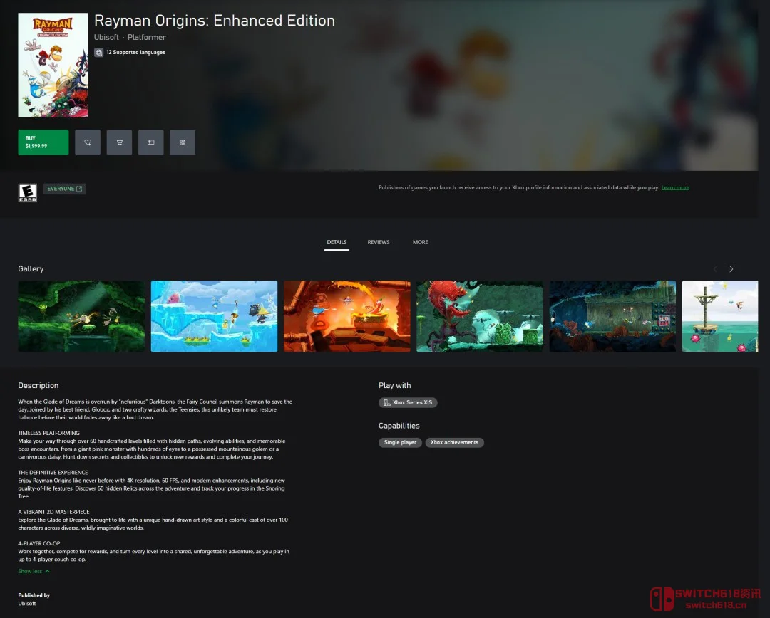 爷青回!《雷曼:起源》4K复刻版实锤?Xbox商店页面都给我整出来了! 爷青回!《雷曼:起源》4K复刻版实锤?Xbox商店页面都给我整出来了!